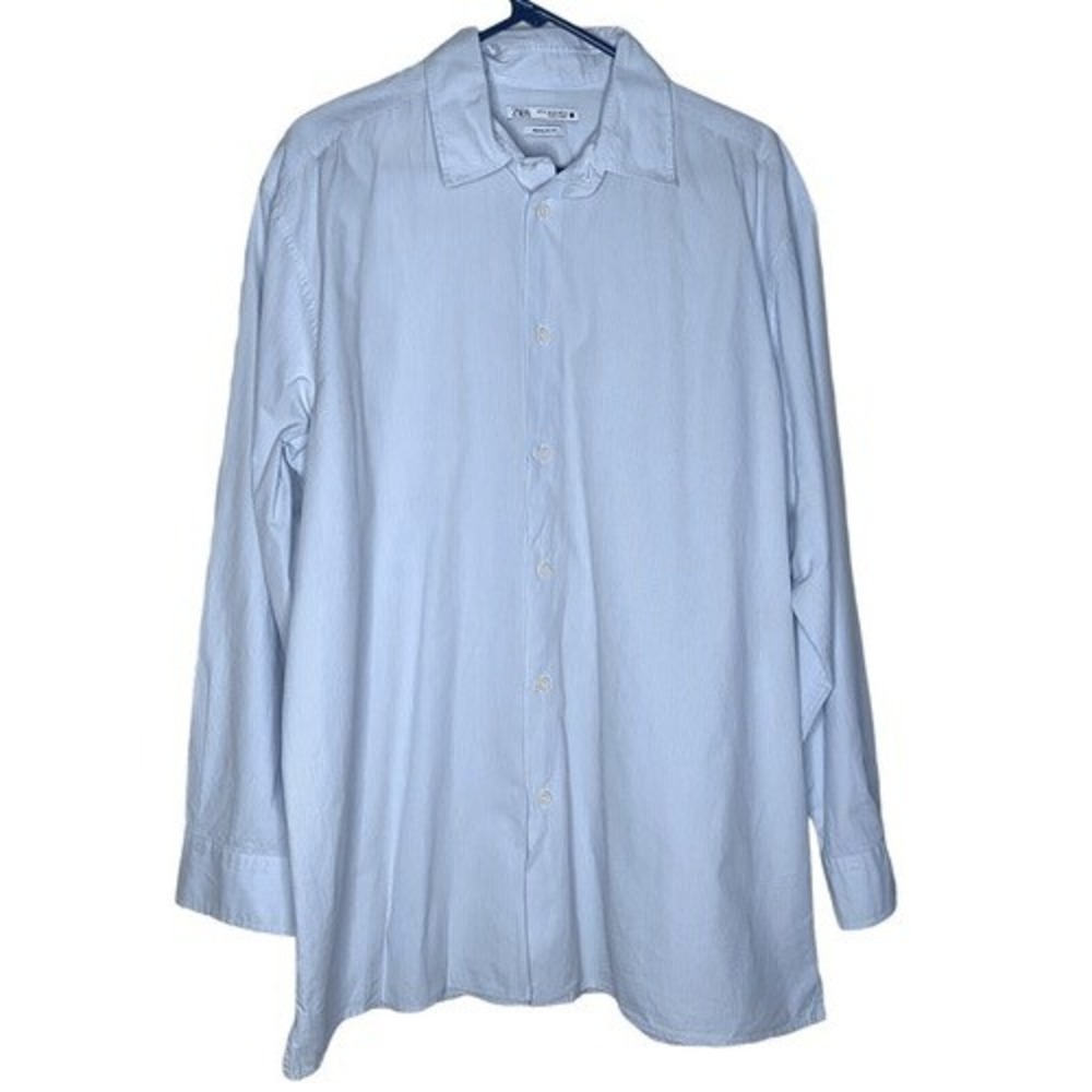Zara Regular Fit Blue Vertical Stripe Long Sleeve Button Up Shirt Man‎ XL Turkey